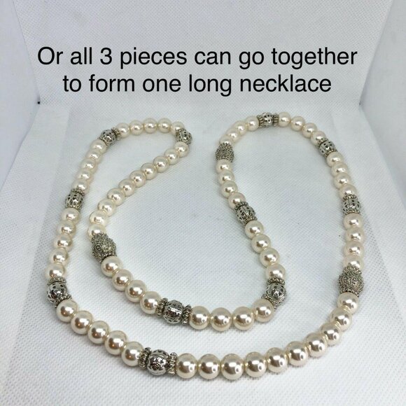 Premier Designs Audrey Elegant Pearl Necklace Bracelet Set Convertible Jewelry - Picture 4 of 12